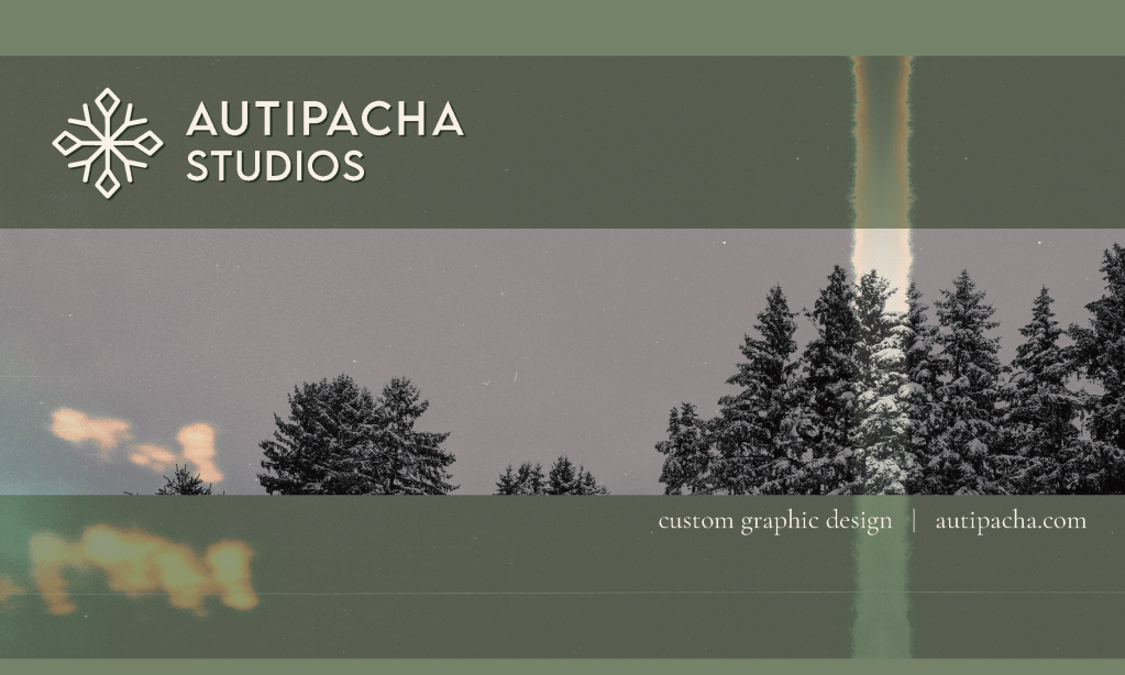 Image of Autipacha Studio's logo. Logo has an photo of evergreen trees in black and white.